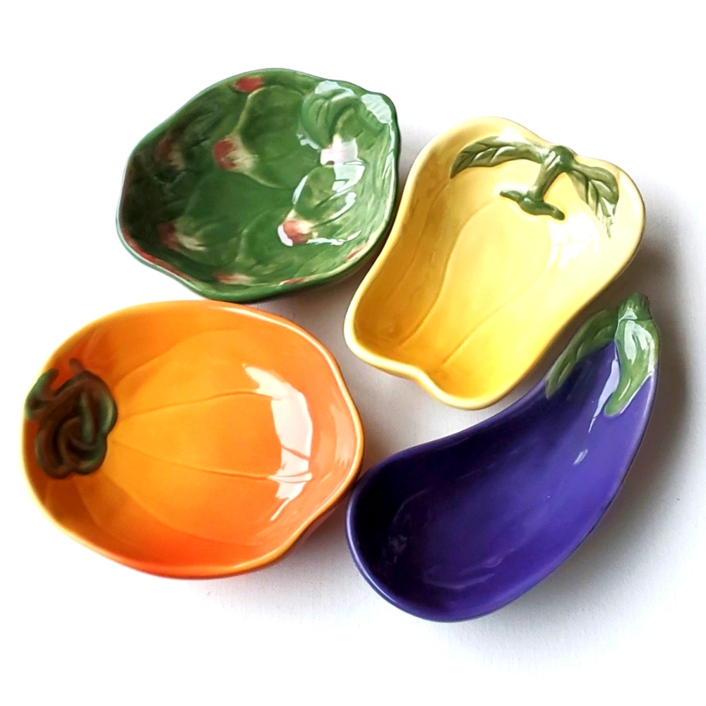 William Sonoma Jardin Potager Set of 4 Ceramic Veggie Dip Sauce Crudites Dishes